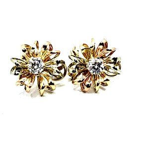 EARRINGS 10k beautiful 3 tones  Gold  13.2 mm cubic Zirconia